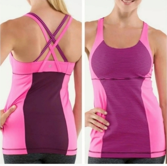 Lululemon Energy Tank Stripe Pink Sleeveless Workout Top - Picture 1 of 4